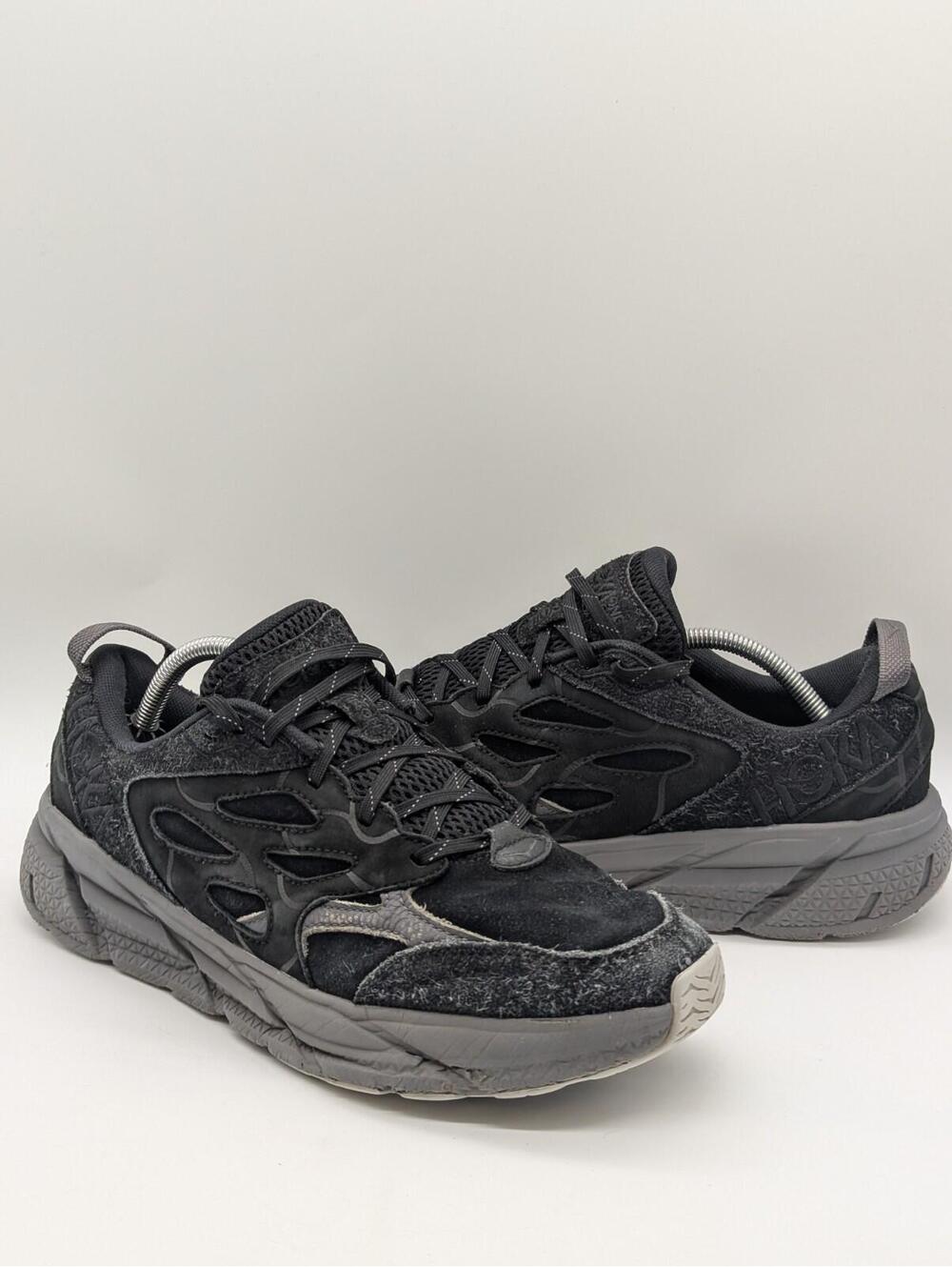 Hoka One One Clifton L Suede 1150910 BCKST Black Gray Mens Size 11 Running Shoes
